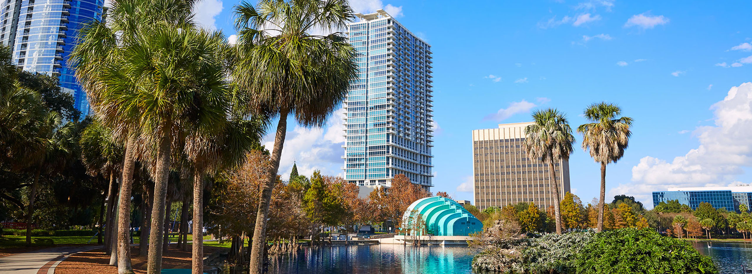 Orlando skyline fom lake Eola Florida US